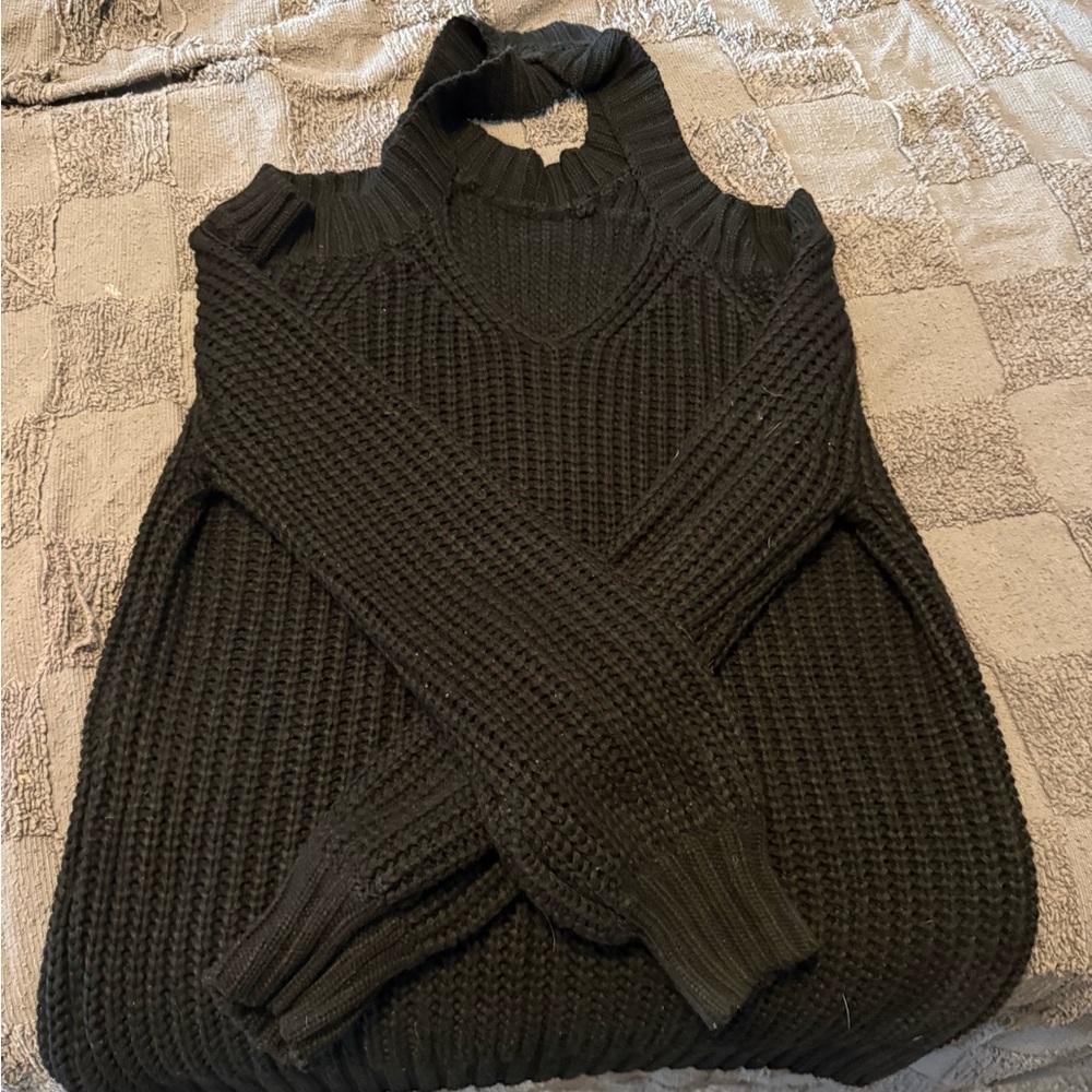 Main Strip Black Off-the-Shoulder Sweater